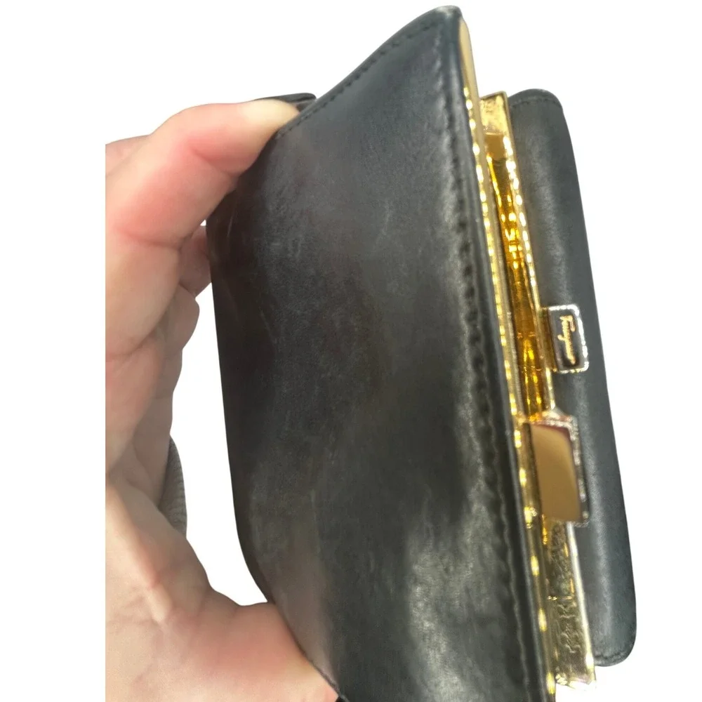 Salvatore Ferragamo‎ Black Leather Gancini Lock Tri Fold Wallet#118